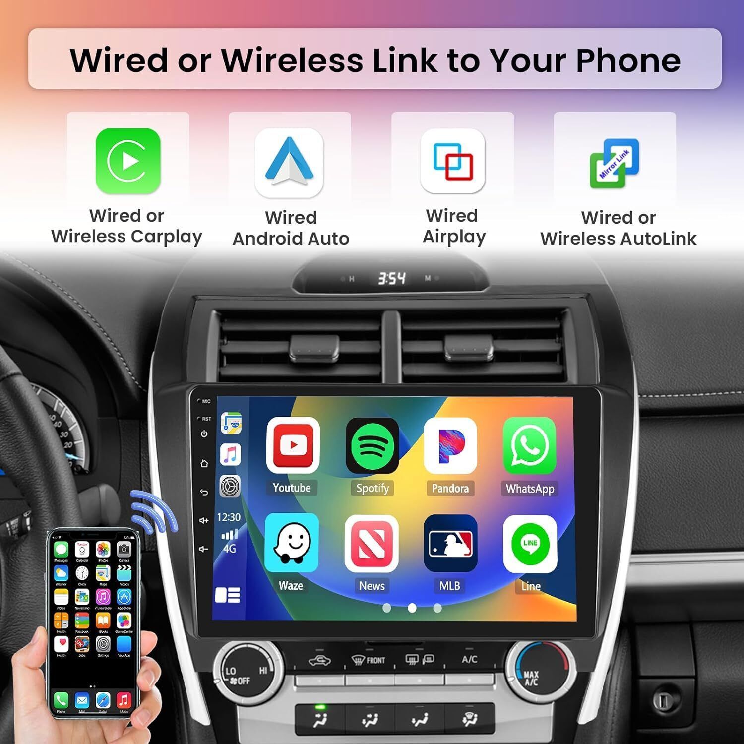 Car Stereo Radio Android 13.0 Carplay GPS FM +Cam For 2012-2014 Toyota Camry NEW