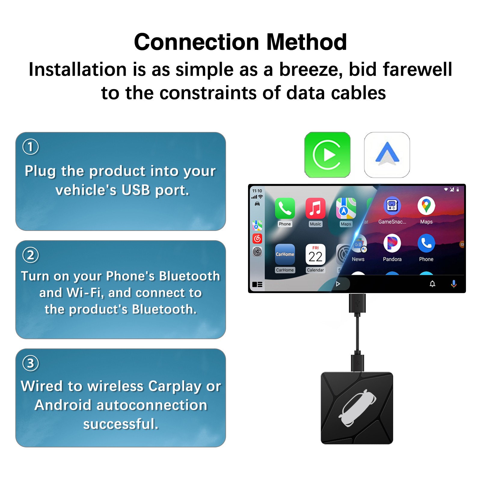 2 In1 Wireless Carplay&Android Auto Box Wired To Wireless Carpay Mini Adapter
