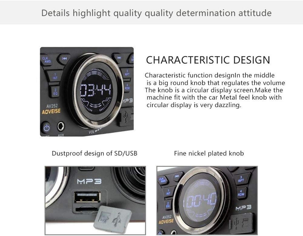 Compact AV252 Bluetooth Car Radio with Built-in Speaker & Multi-Device Support