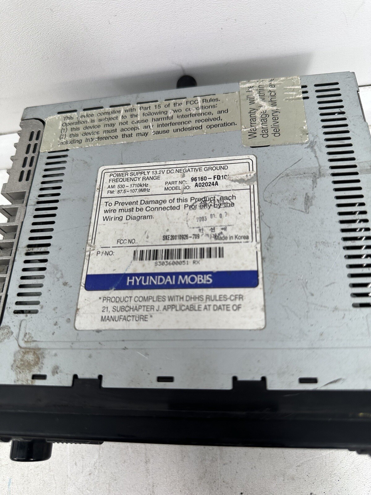 03-05 Kia Rio Radio Audio Equip. Sed AM-FM-Stereo-CD OEM# 96160-FD110
