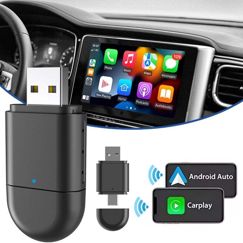 2-in-1 Wireless CarPlay Android Auto Adapter Plug & Play USB for iPhone IOS