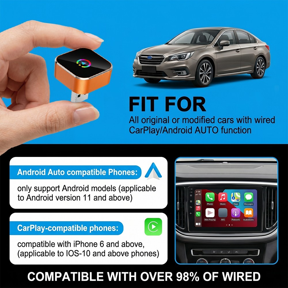 TrolinkTek 2-in-1 Wireless Android Auto Carplay Adapter Fast Connect Plug & Play