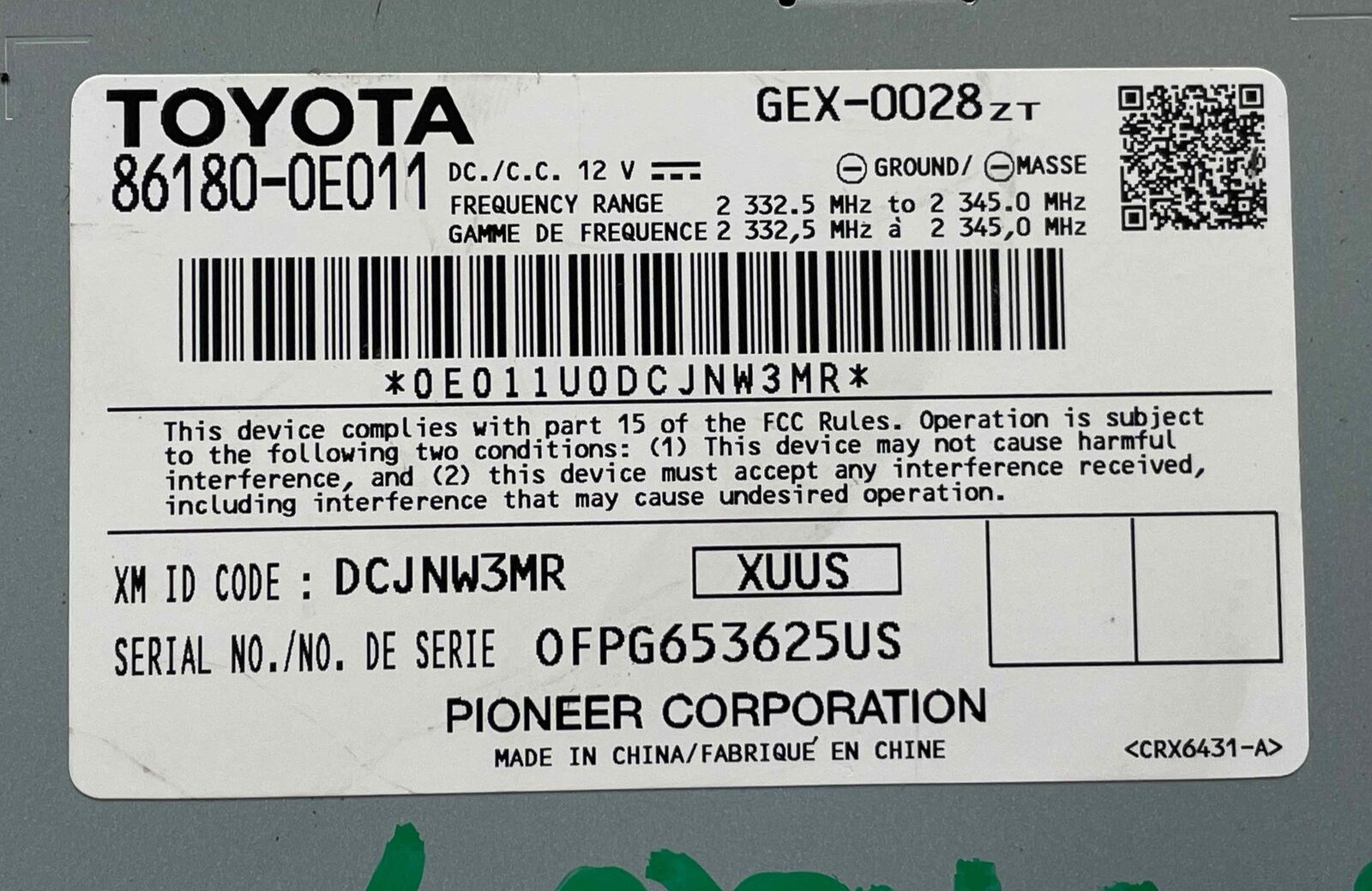 2015 Toyota Rav-4 Xle Satellite Xm Computer Control Module Oem 86180-0e011 14