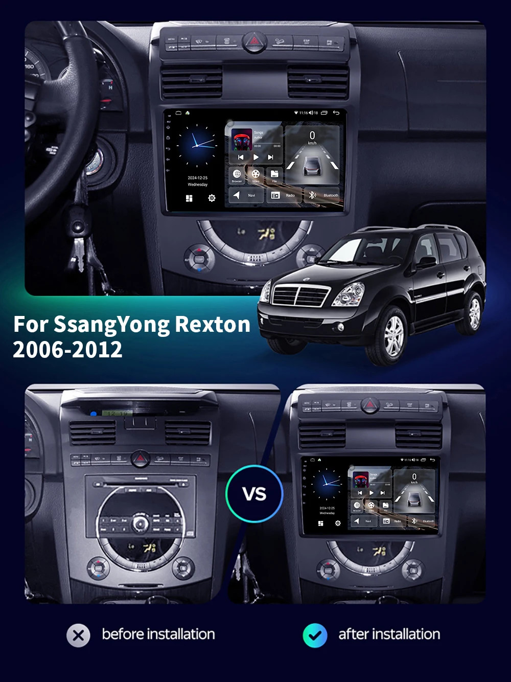Car Radio For SsangYong Rexton Y250 2006-2012 Multimedia Carplay Stereo GPS Navi