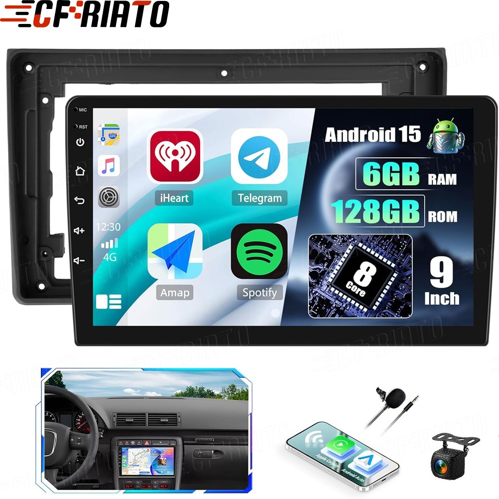 6G+128GB For 2002-2008 Audi A4 Android 15 CarPlay Car Stereo Radio GPS Navi Wifi
