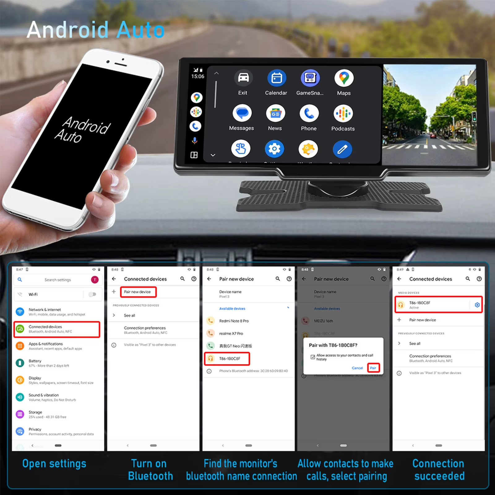 🚗 10.26″ Wireless CarPlay Android Auto Smart Screen Dash Monitor + Cameras