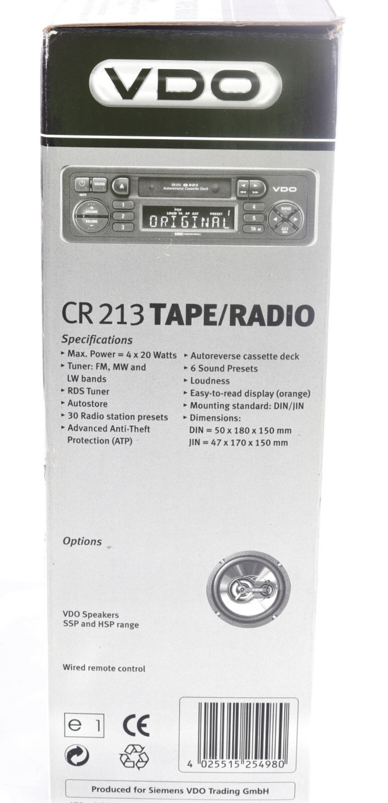 New CR213 VDO Radio Cassette Player 12V DC
