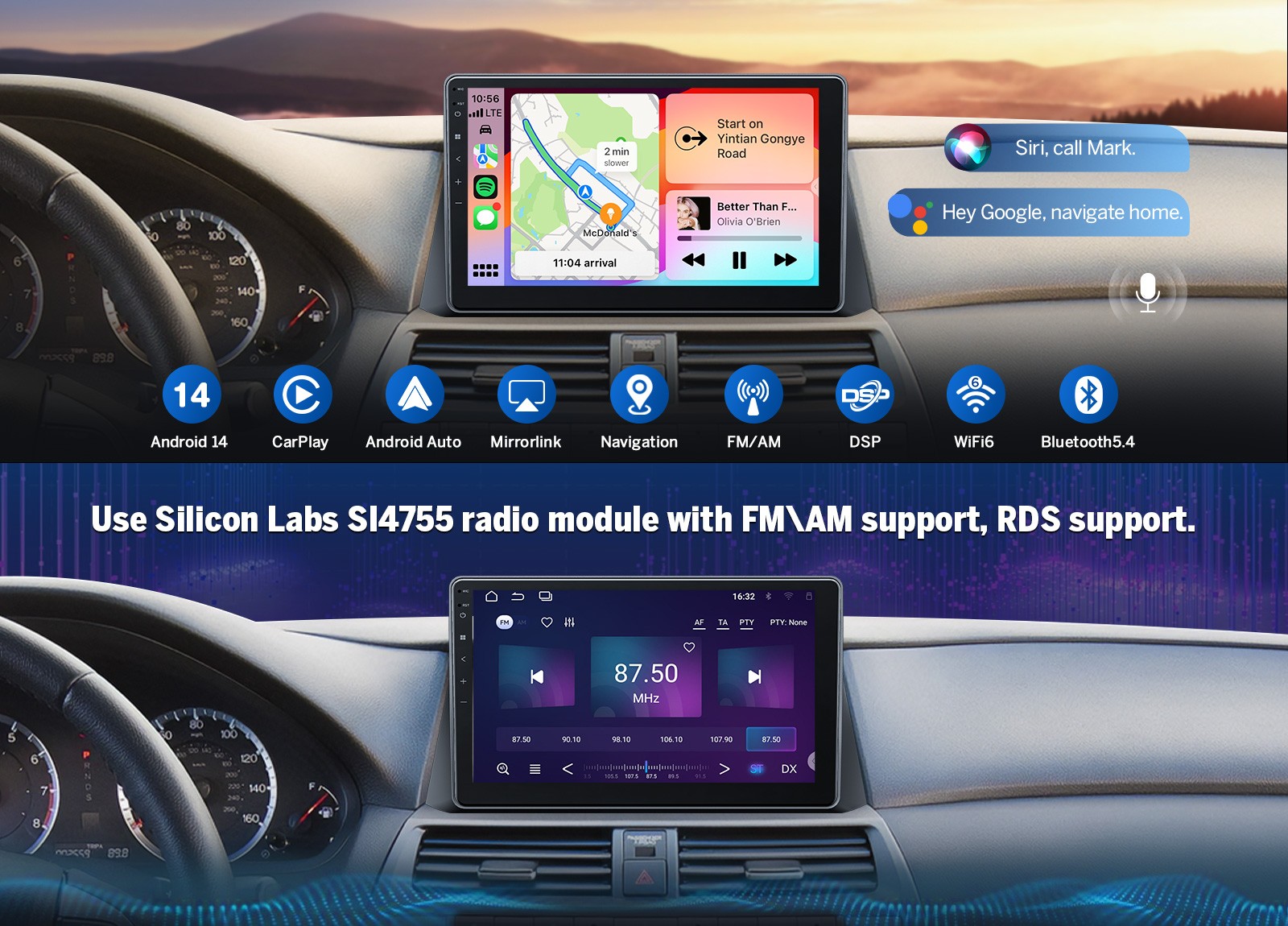For Honda Accord IPS Display Car Stereo Radio Wireless CarPlay Navigation WiFi 6