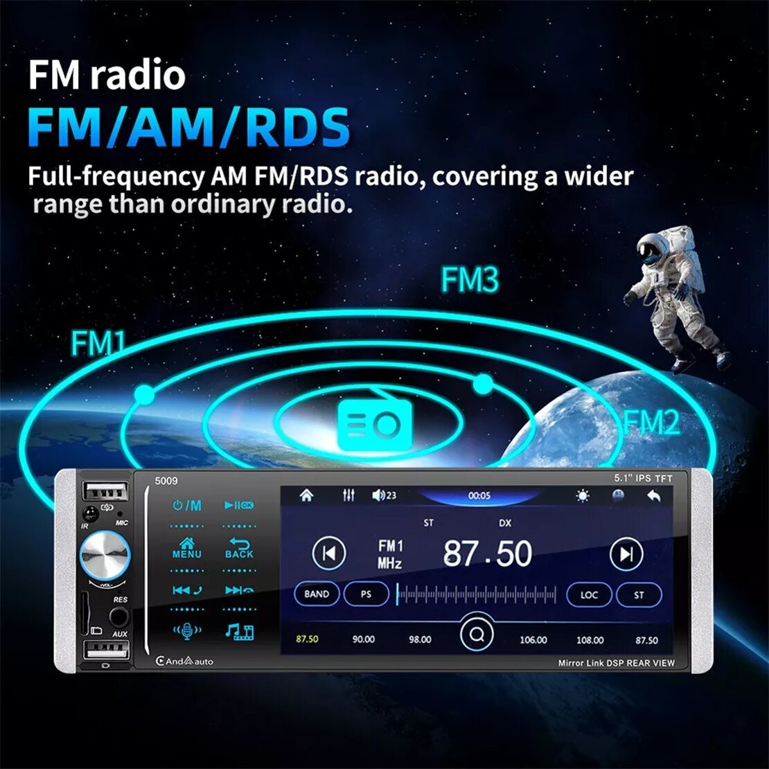 5.1IN Car Stereo Radio MP5 Player For Carplay Video Single 1 DIN Bluetooth