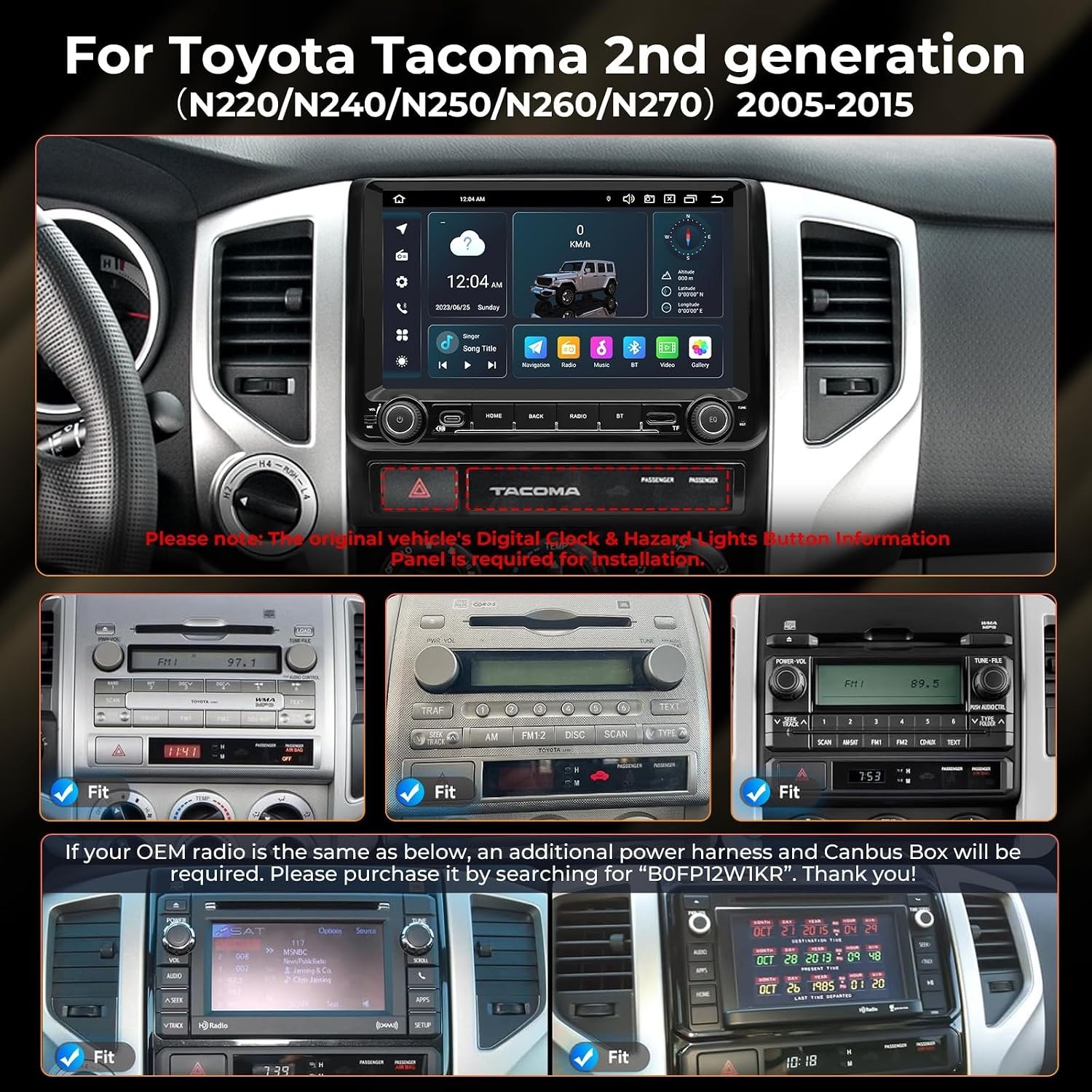 Android 15 Car Radio for Toyota Tacoma 2005-2015, 9 Inch QLED IPS Touch 4796-1