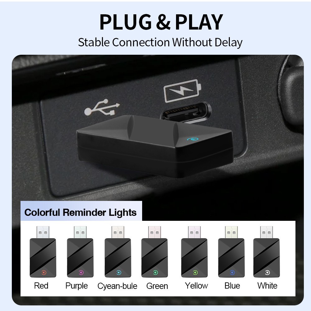 USB Wireless CarPlay Adapter for Apple iPhone & Android Auto Dongle Plug＆Play US