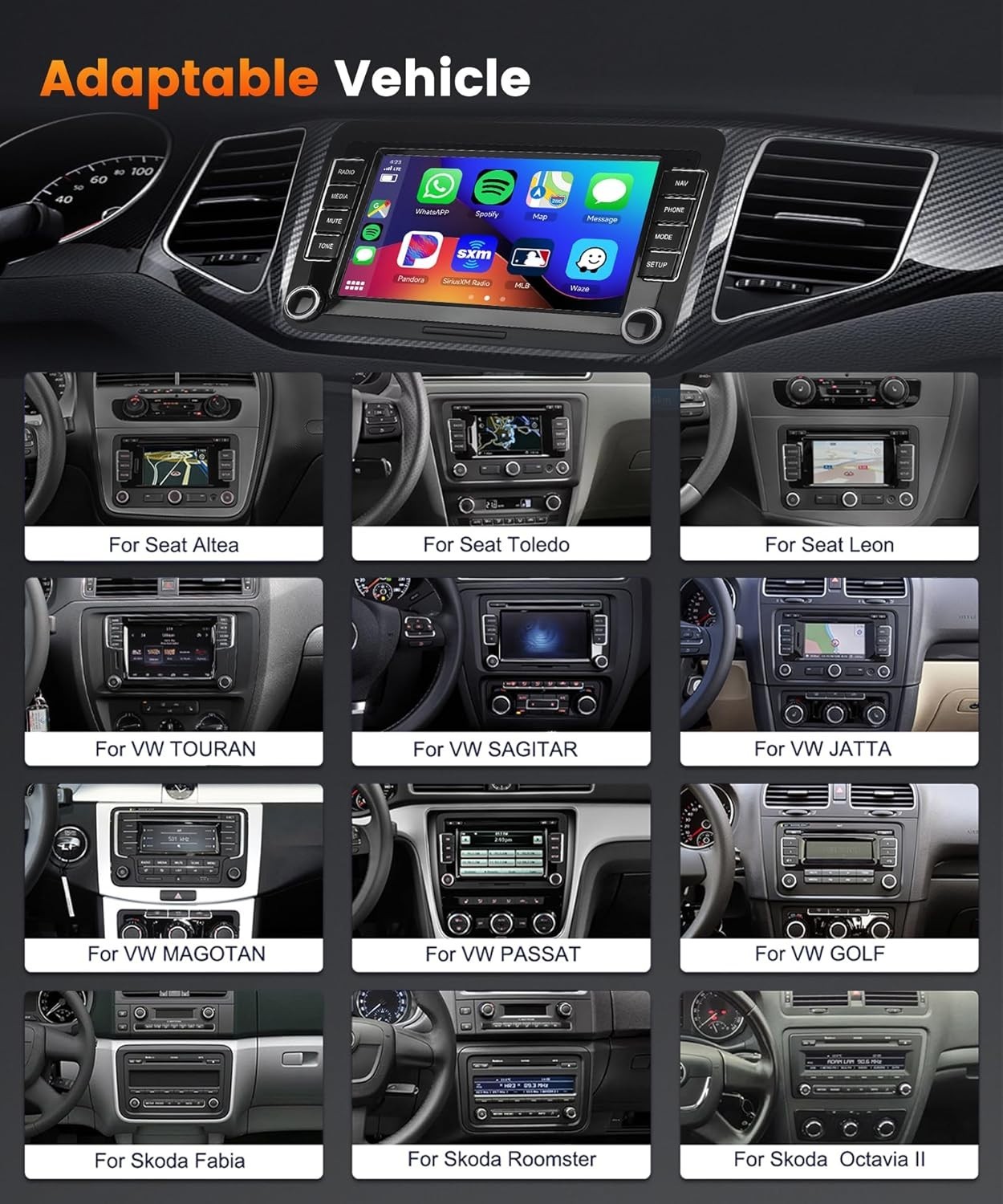 Podofo 2G+64G 7″ HD IPS Touchscreen Android Car Stereo Radio Wireless CarPlay