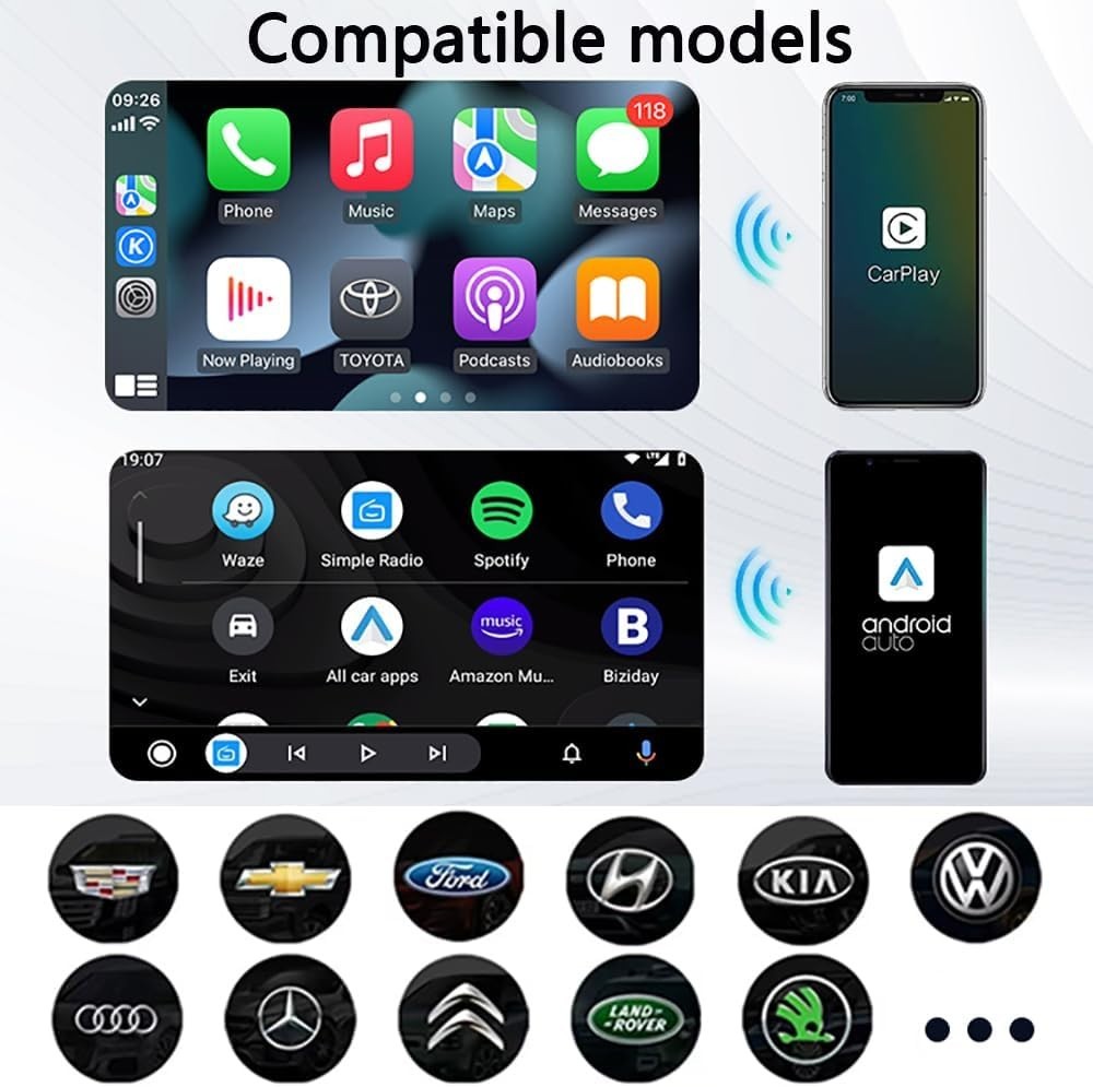 Wireless CarPlay Adapter for Apple iPhone & Android Auto USB Adapter Plug & Play