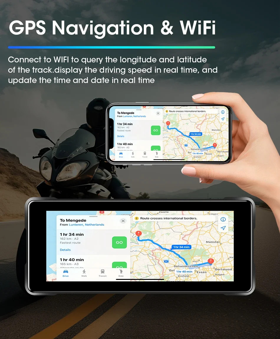 6.86 inch Portable Motorcycle GPS Navigation 2K Camera DVR Wireless Android