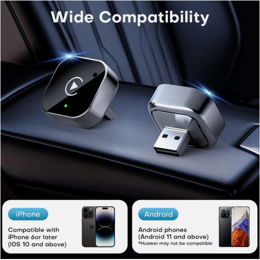 2-in-1 Wireless CarPlay & Android Auto Adapter USB Plug Play iPhone iOS Android