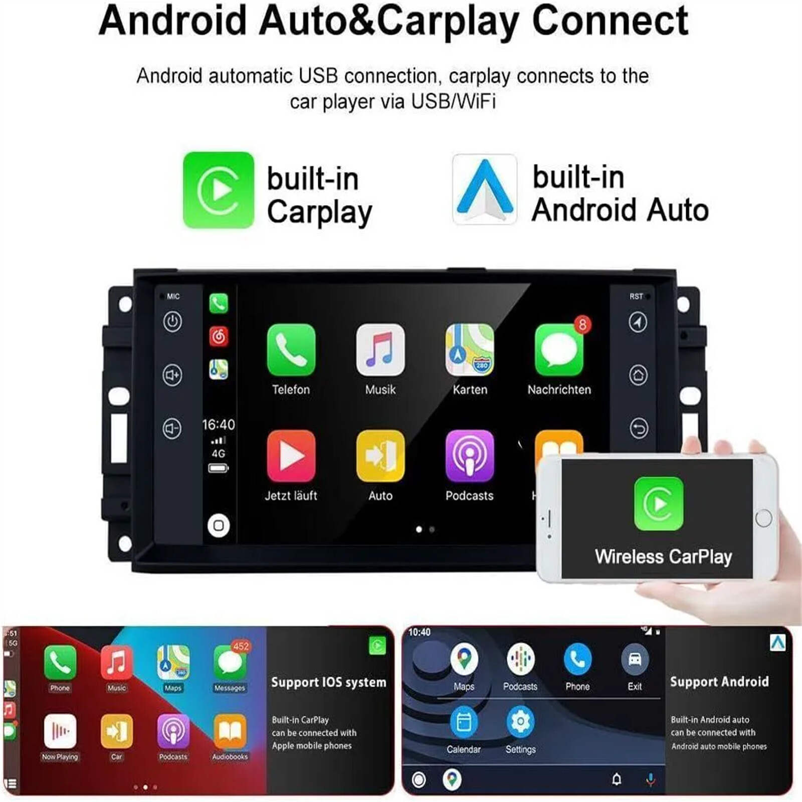 7” CarPlay Android 13 Car Stereo Radio GPS FM For 2011-2014 Chrysler 200