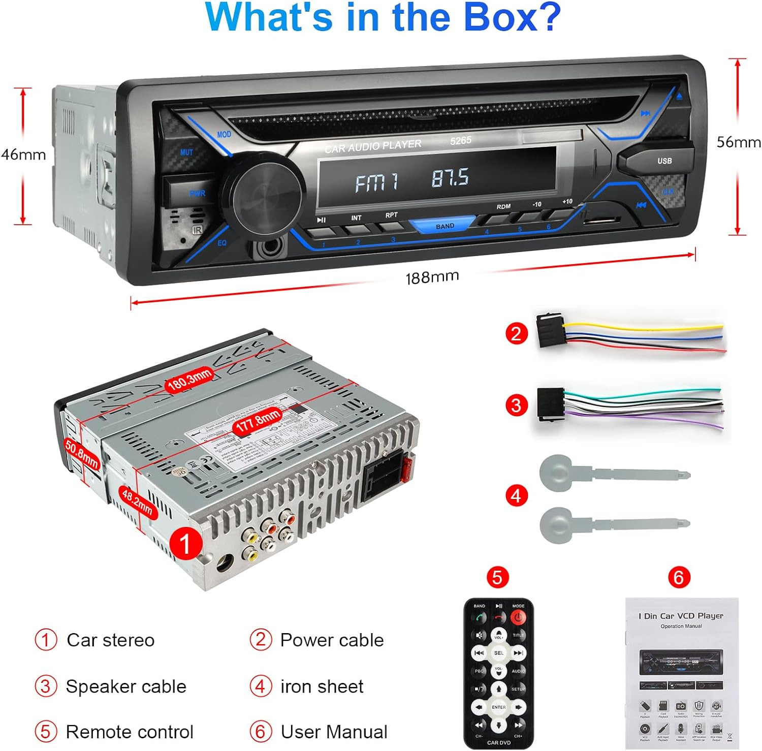 Single 1Din Bluetooth Car Stereo with CD DVD Player AM/FM Radio SD Card Playback