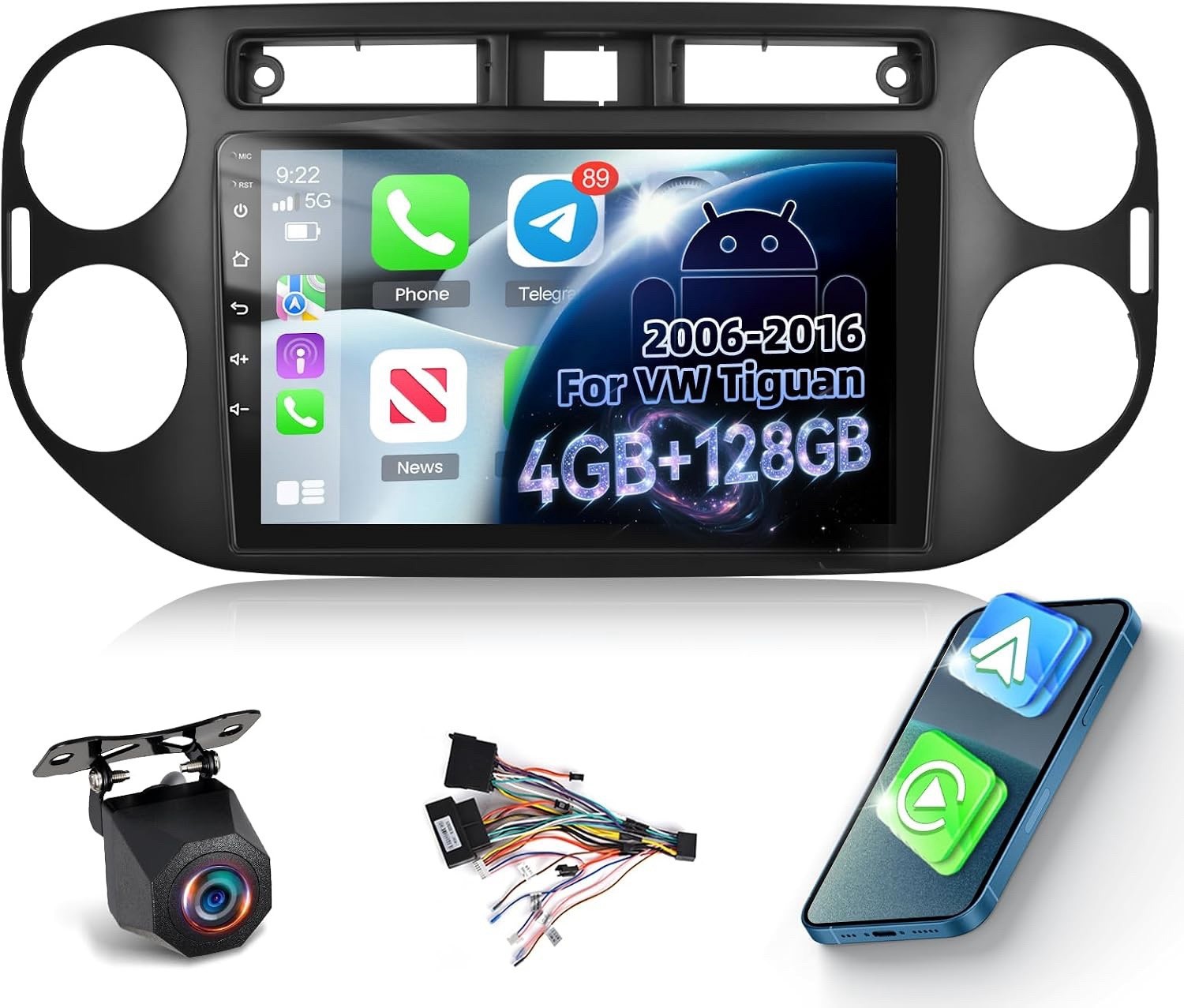 For Volkswagen Tiguan 2006-2016 4GB+128GB 9″ Touchscreen Stereo Radio WiFi VW BT