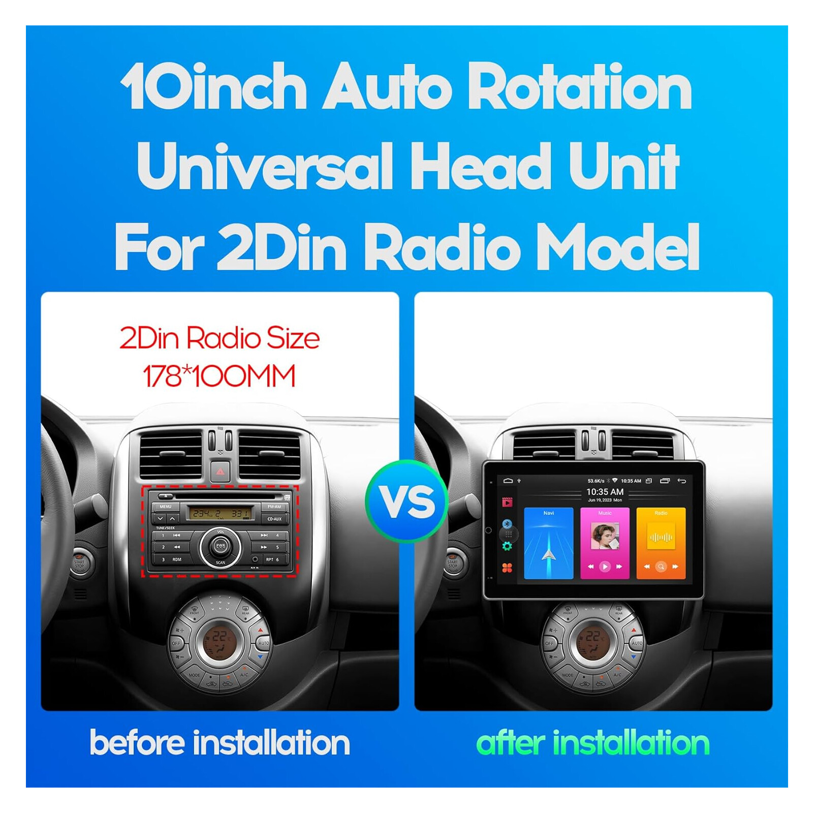 10”Rotatable Car Stereo Radio 2Din Android 13 Carplay GPS Navi Head Unit BT 32G
