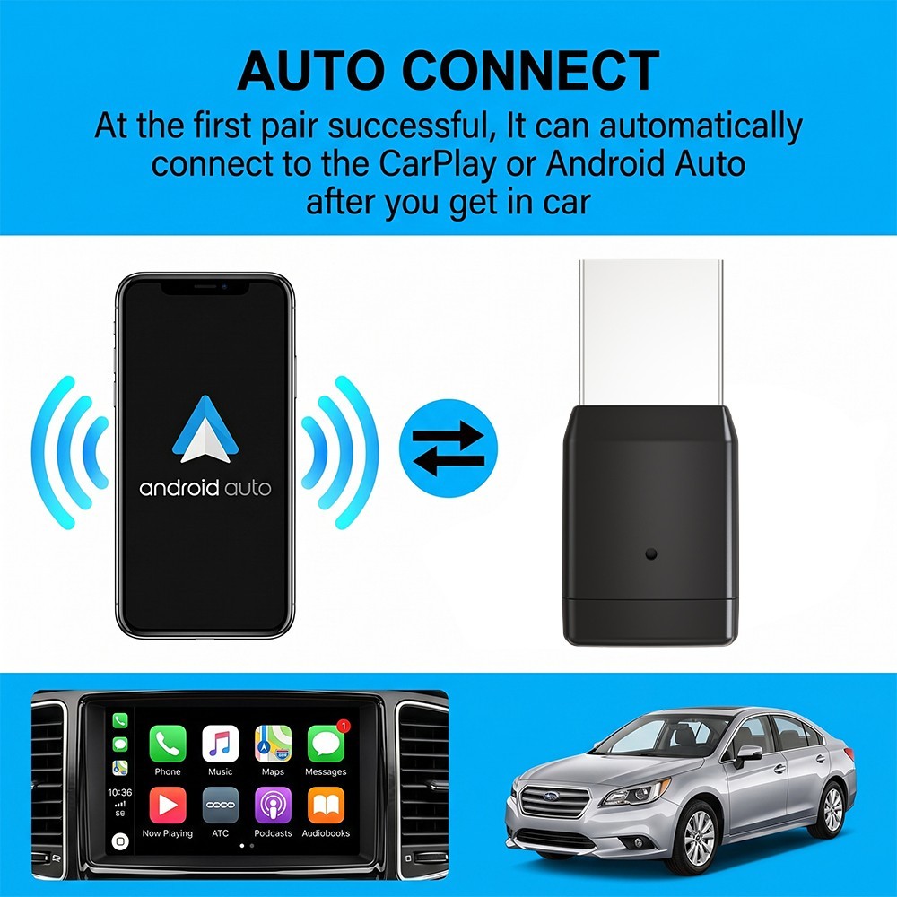 NEW Wireless USB Carplay Adapter Dongle For iPhone Apple Android Auto Plug &Play