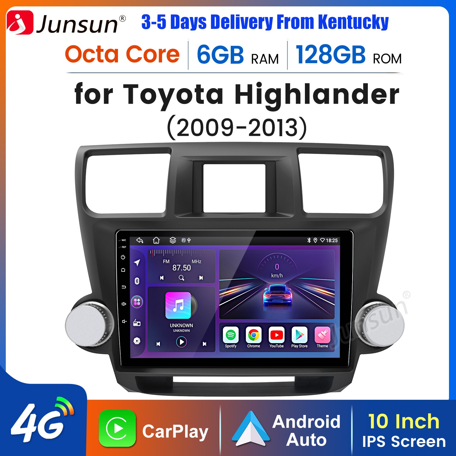 For Toyota Highlander 09-13 Car Stereo Radio GPS CarPlay 6+128G 8Core Android 15
