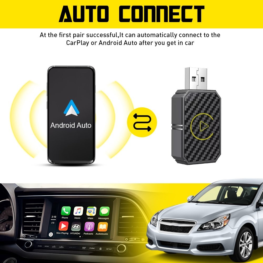 Auto Car Play Wired Wireless CarPlay Adapter for iPhone iOS 10+ Android 11+ New