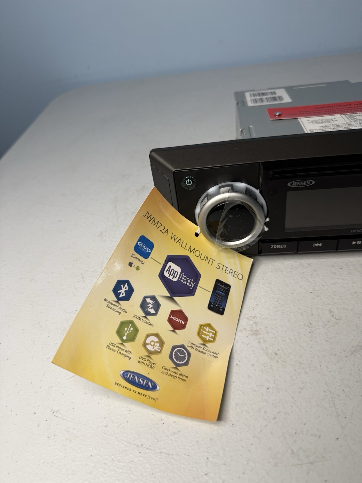 Jensen JWM72A DVD|USB|AUX|HDMI| RV Wallmount Stereo with App Control & Bluetooth