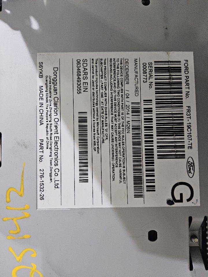 2015 Ford Mustang Radio Receiver ID FR3T-19C107-TA Thru TE