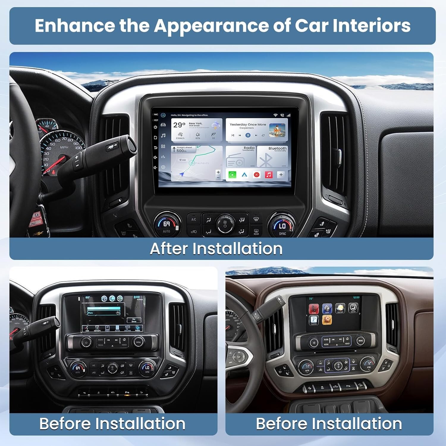 Carplay For 14-18 Chevrolet Silverado GMC Sierra Car Stereo Radio GPS NAVI CAM