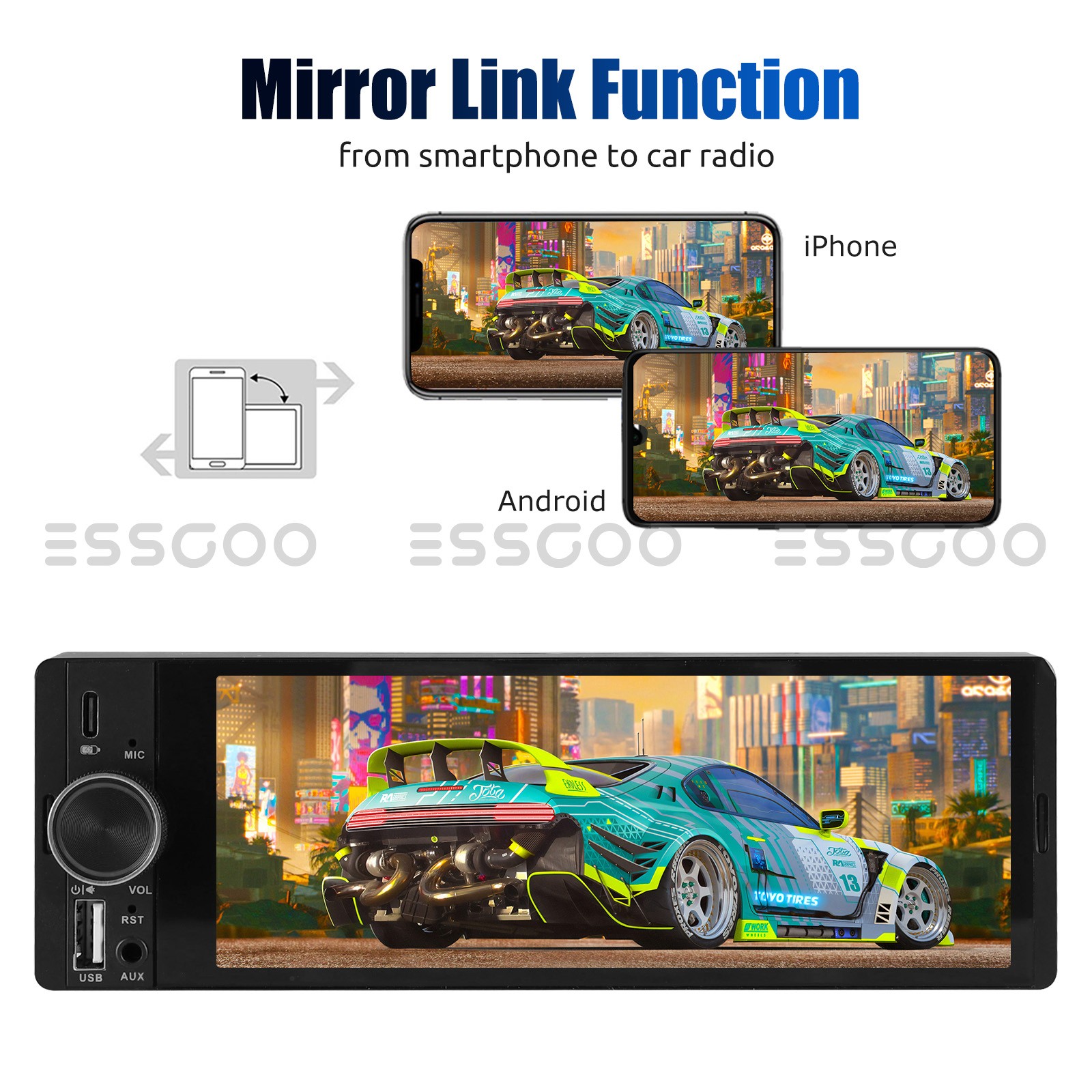 7″ Car Radio For Apple Carplay Android Single 1Din Touch Screen Stereo Bluetooth