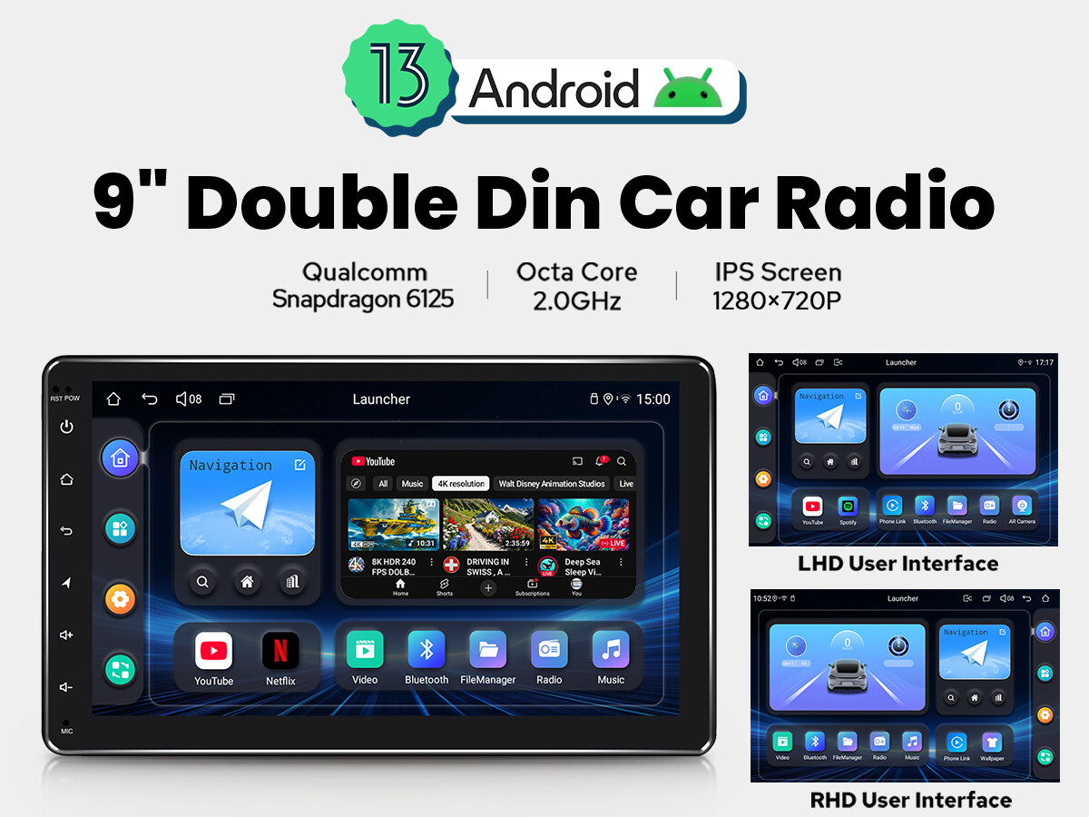 JOYING 9 Inch Double Din Universal Android 12 Radio Support FM Bluetooth HDMI SD