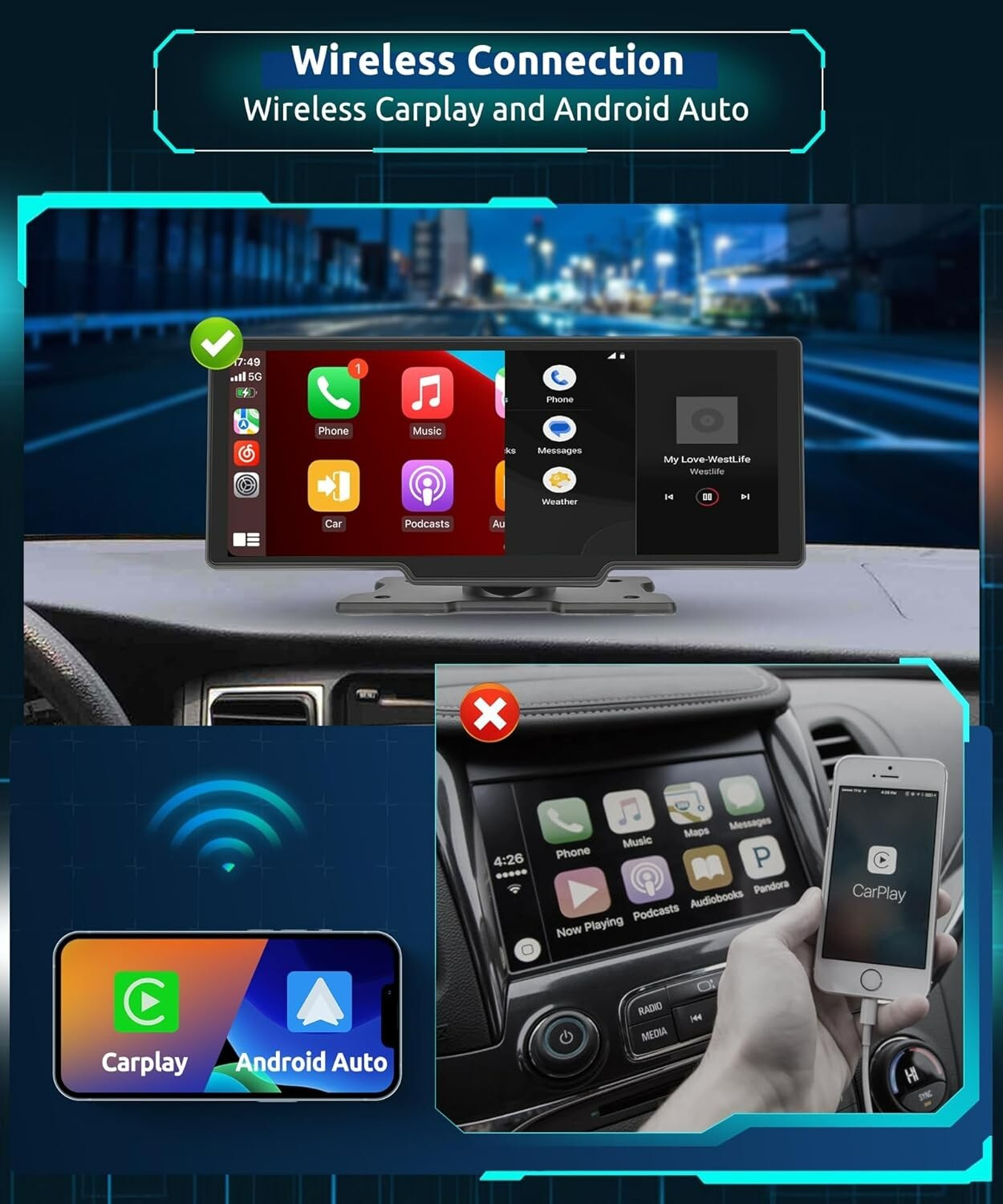 Rimoody Car Radio Wireless Apple Carplay 10.26” Touch screen 2.5K Dash Cam BoxQ