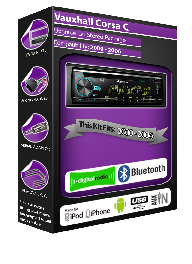 Vauxhall Corsa C DAB radio, Pioneer stereo CD USB player, Bluetooth handsfree