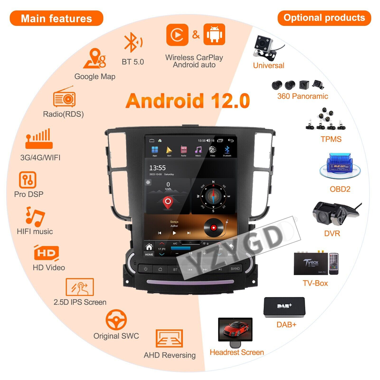For Acura TL 2004-2008 Android Carplay Car Radio Stereo GPS Multimedia Stereo 4G