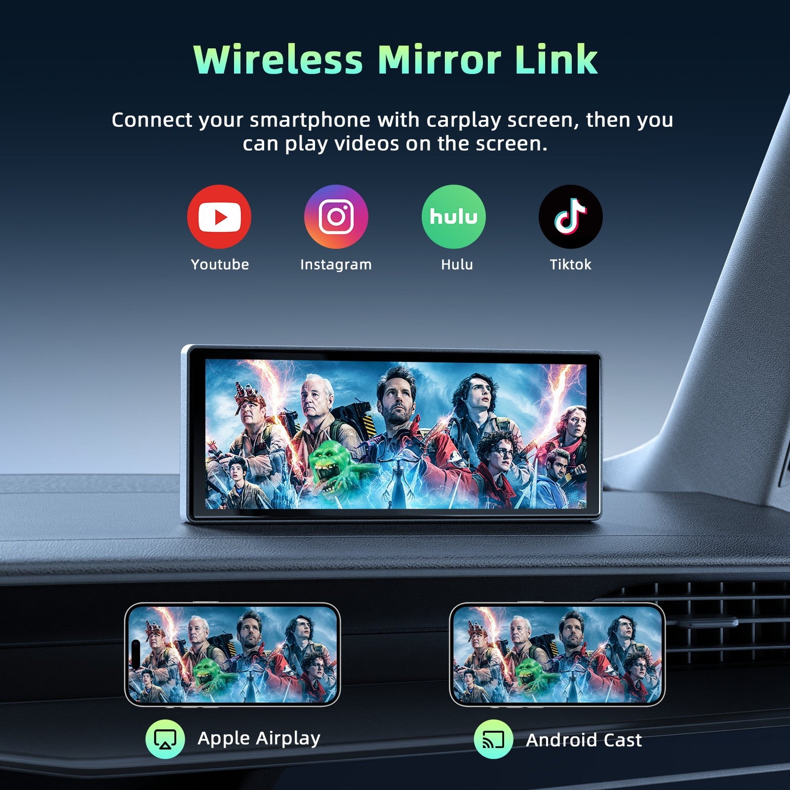 Wireless Carplay Screen for Car, 10.26″ Portable Car Stereo Radio Touch Screen
