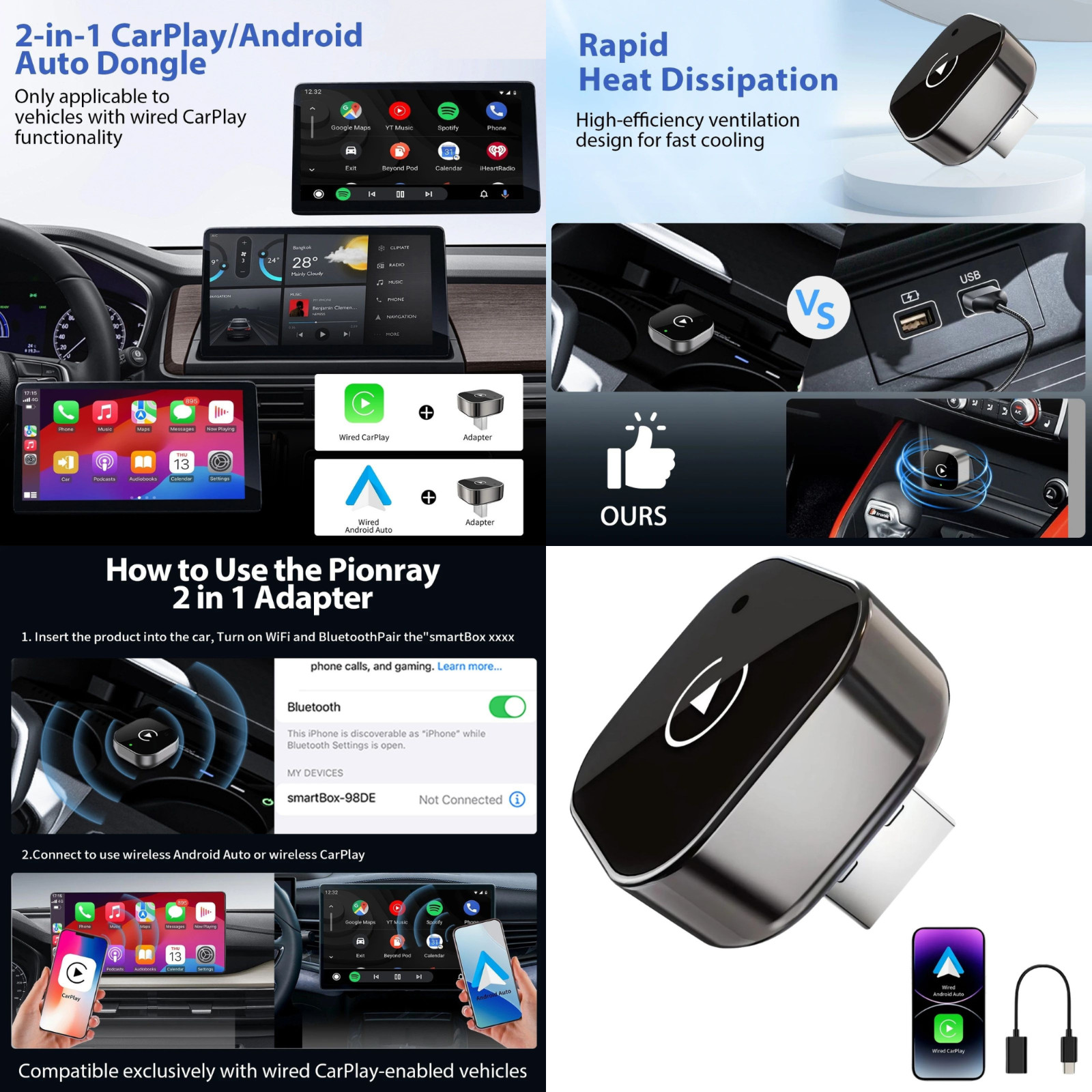 2026 2 in 1 Wireless CarPlay Adapter & Android Auto Wireless Adapter