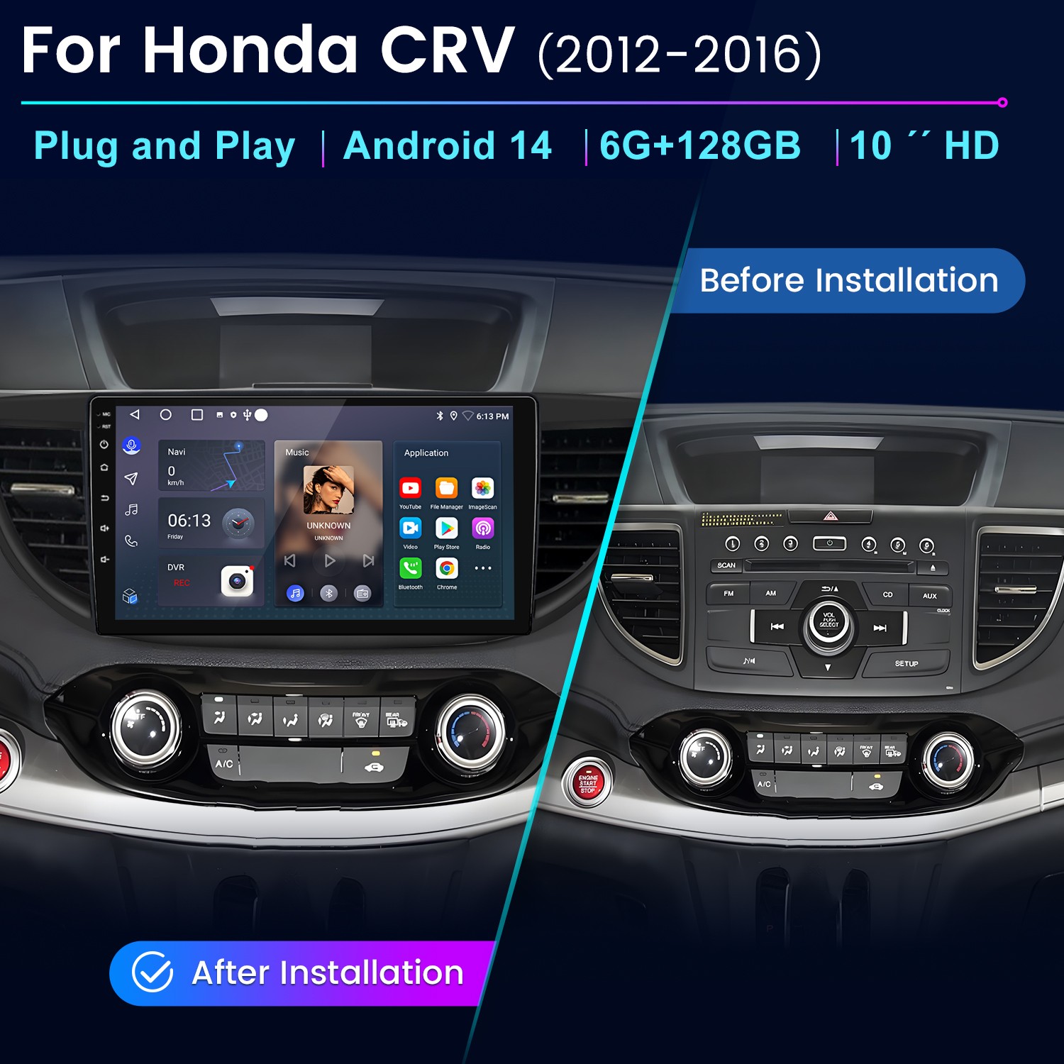 For Honda CRV 2012-2016 6+128G 8Core CarPlay Android15 Car Stereo Radio GPS Navi