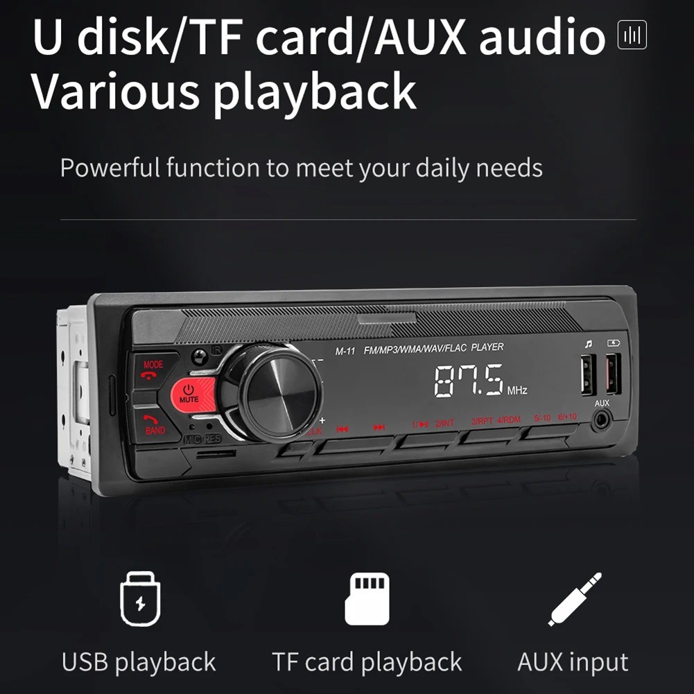 45W 1 Din Car Radio Audio Stereo MP3 Player Bluetooth USB/AUX/FM