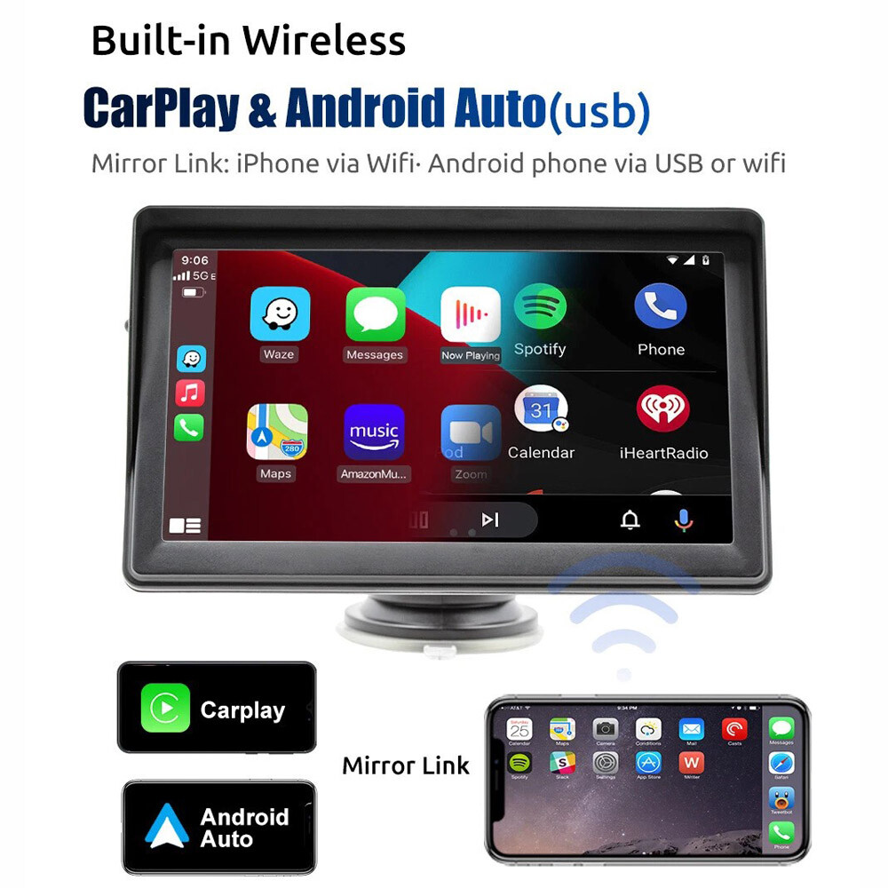 7″ Portable Wireless Car Stereo With Carplay Android Auto Play FM & Backup Cam