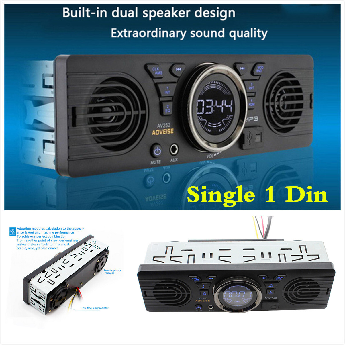 1 DIN Car Stereo Radio MP3 WMA Player Bluetooth hands-free FM USB AUX In-dash