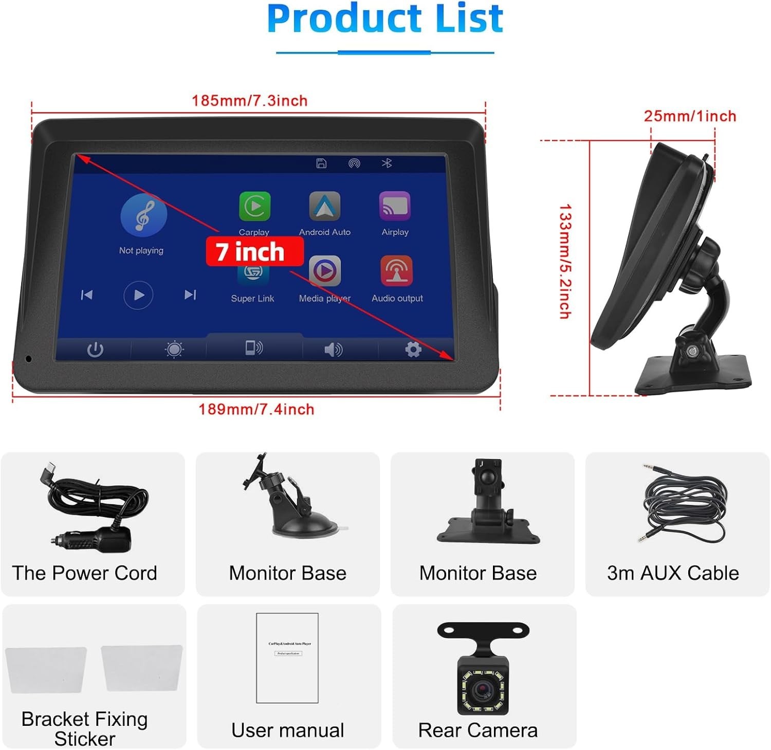 Podofo Portable Car Stereo with Wireless Carplay Android Auto 7 Inch IPS Screen