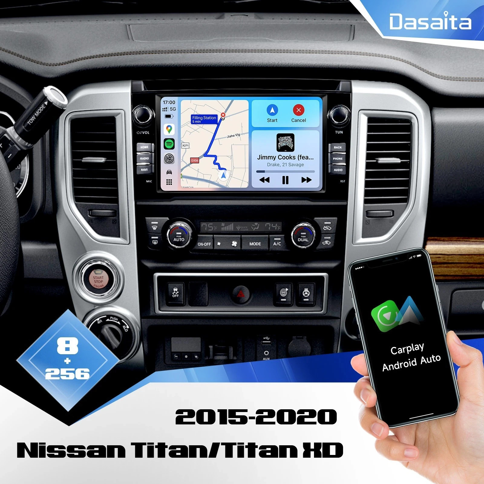 Dasaita 9″ Car Stereo CarPlay Radio for Nissan Titan 2016-2020 Touch Screen 256G