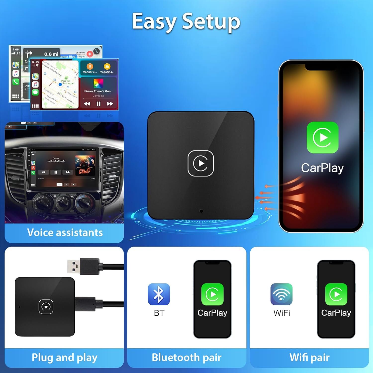 Podofo [Wireless] Carplay Adapter for iPhone,Wireless Adapter for Factory Wired
