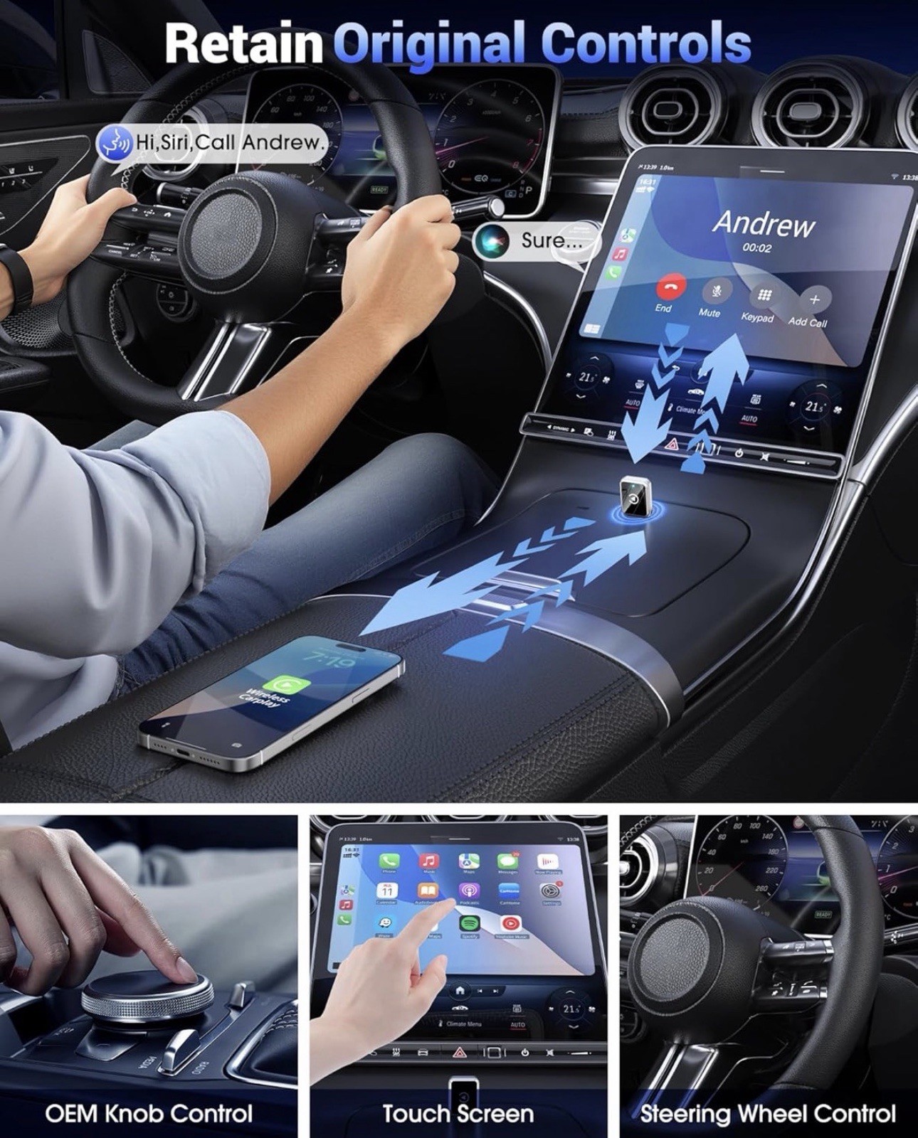 Wireless CarPlay Adapter for iPhone – Plug & Play Dongle with Auto Connect, USB-