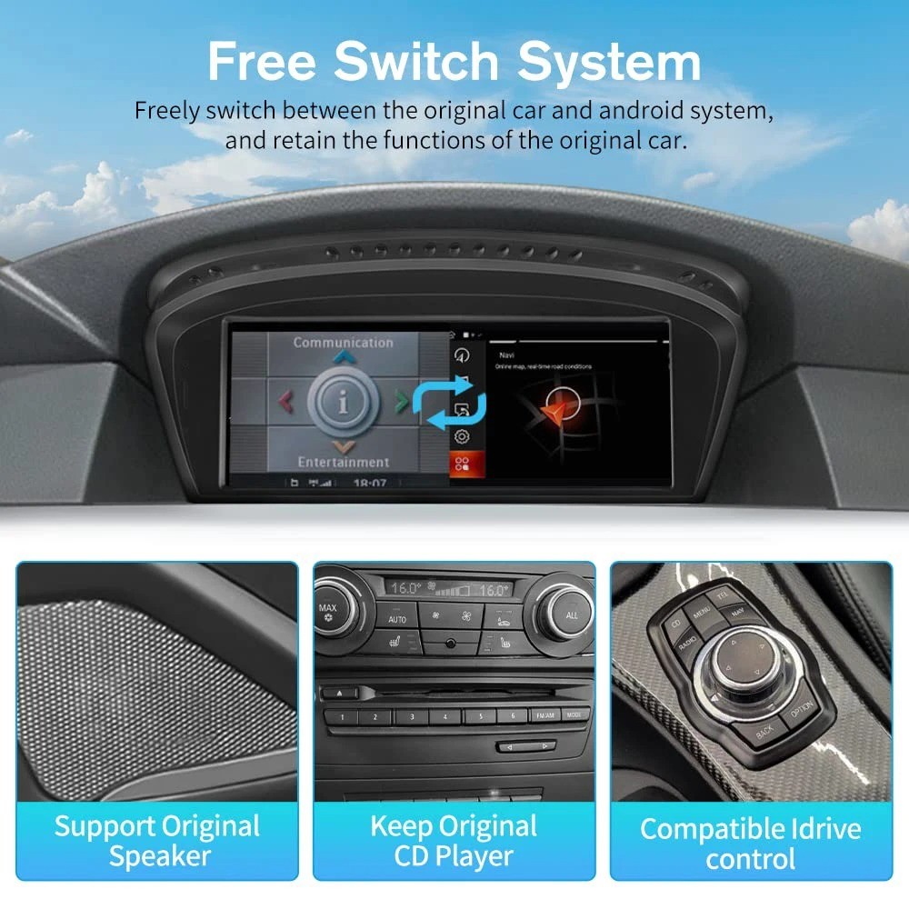 4G LTE Android 14 Car Stereo 8 Core 8+128G GPS Sat Nav For BMW 5 Ser E60 E61 E90 CCC