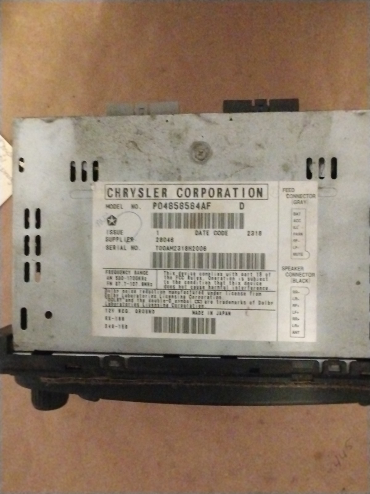 1998-2001DODGE/CHRYSLER/JEEP Ram Dakota RADIO RECEIVER CASSETTE P04858584AF