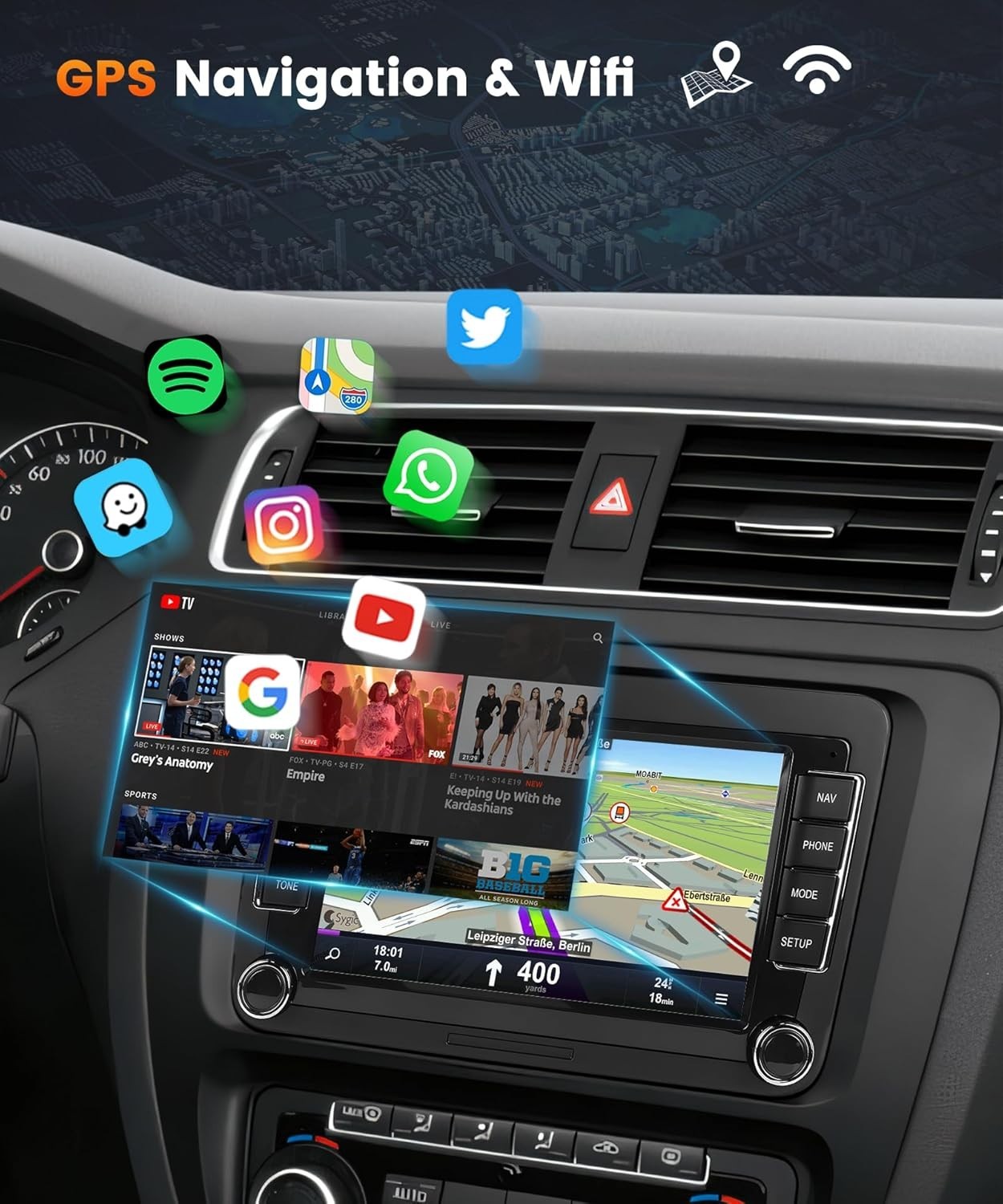 Podofo 2G+64G 7″ HD IPS Touchscreen Android Car Stereo Radio Wireless CarPlay