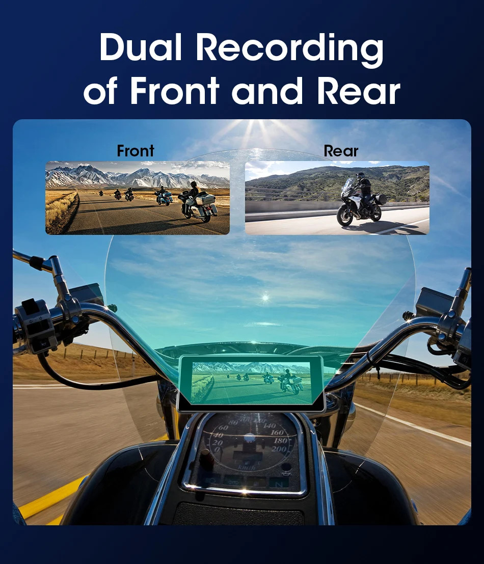 6.86 Inch Motorcycle DVR Portable Waterproof Touch screen Wireless Android