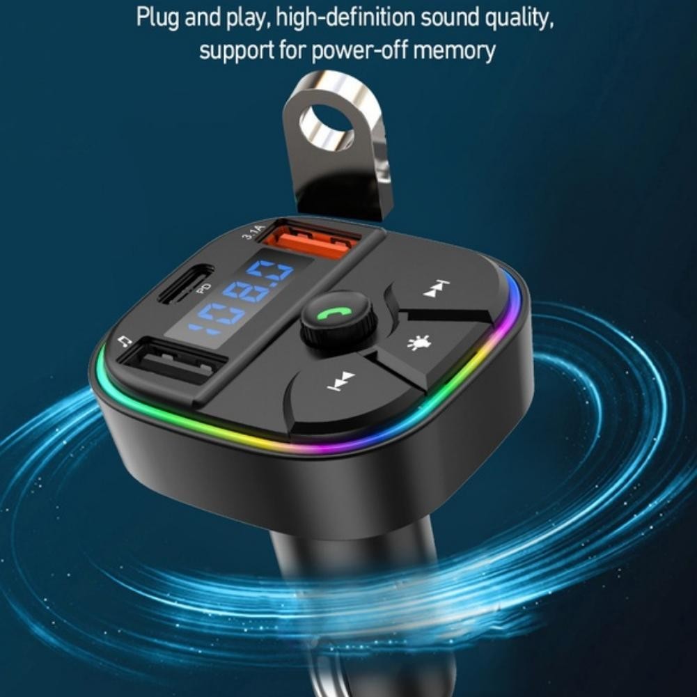 Wireless Car for fm Transmitter with Dual USB A and USBC Charging Ports MP3