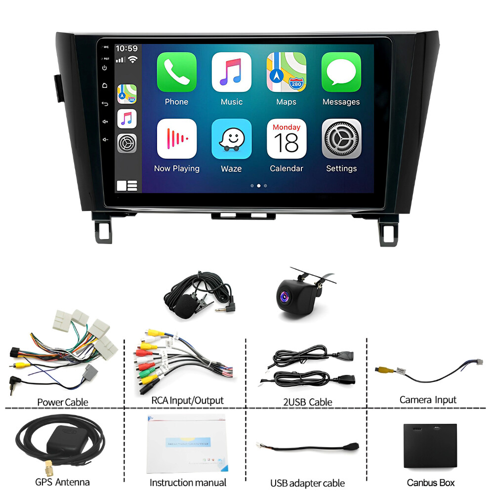 10in Android 15 Stereo Carplay GPS SAT DSP 32G For 2014-19 Nissan Xtrail Qashqai